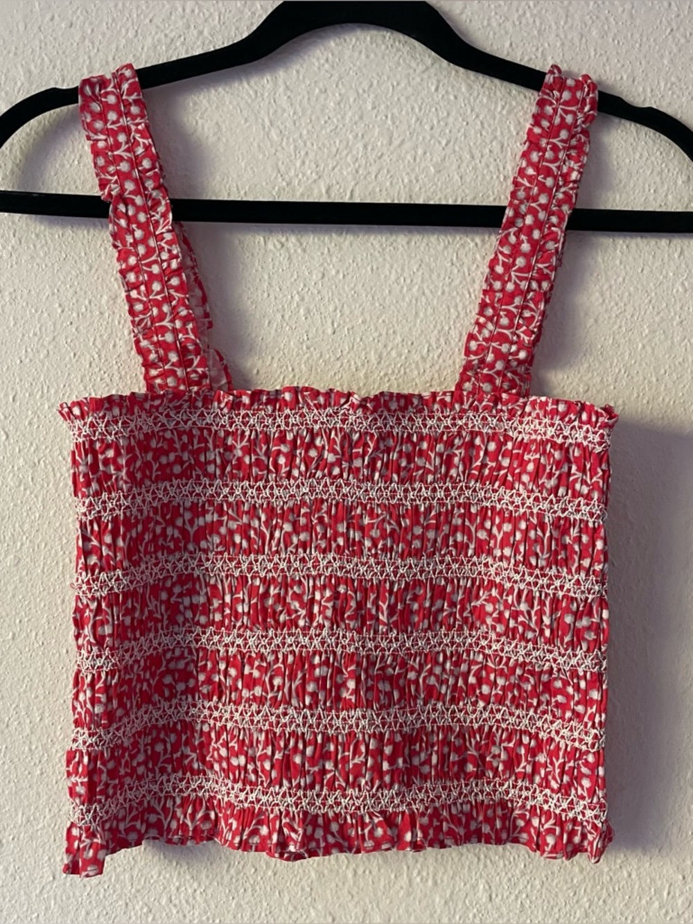 NWT French Connection red floral smocked sleeveless festival summer top